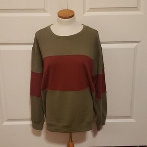 𝅺Velvet Heart Olive Green Striped Crew Neck Long Sleeve Top‎ Size Large